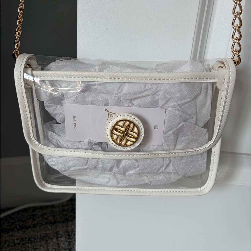 NEW Lilly Pulitzer Amberlie Clear White Crossbody Bag Purse with Gold Accents